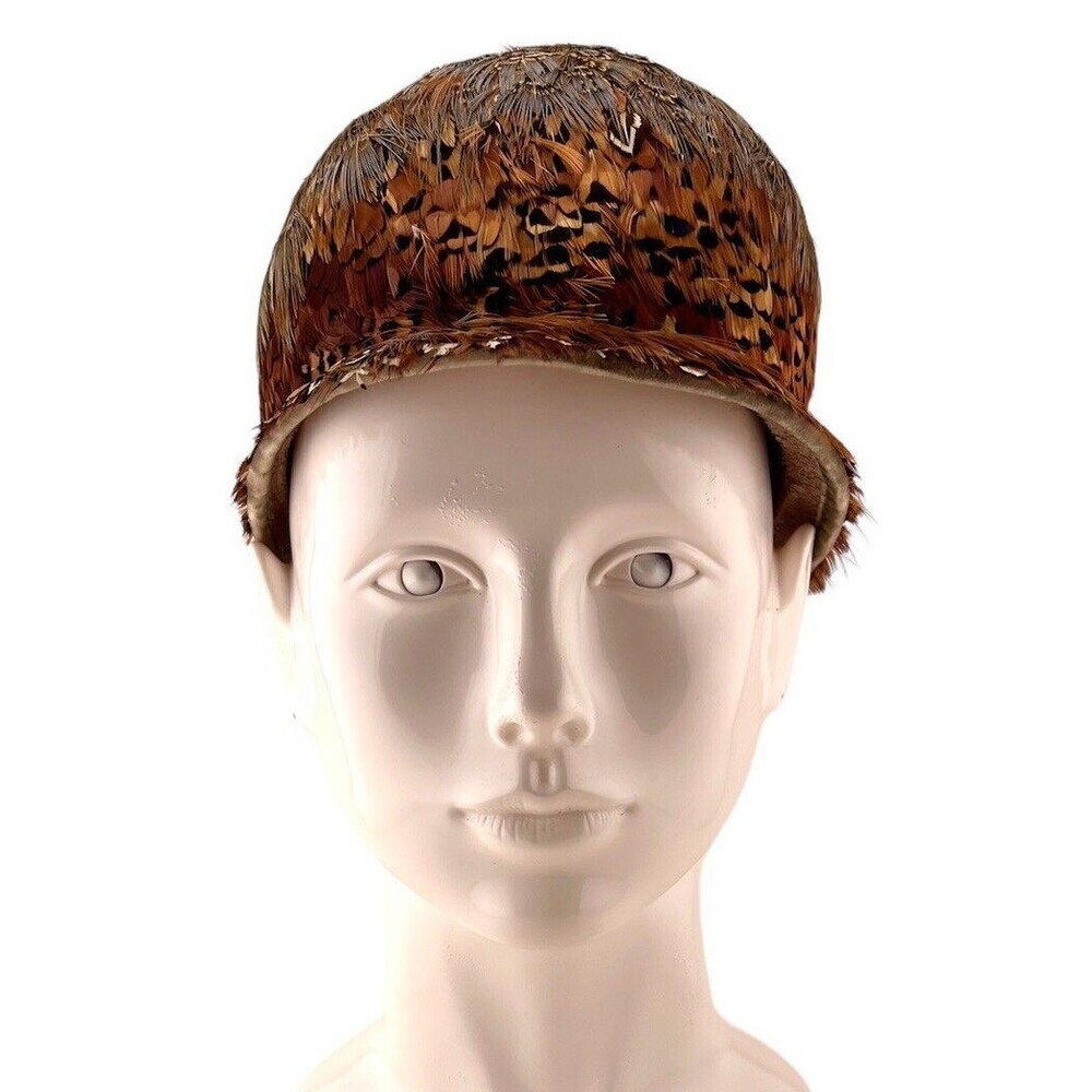 Pheasant Feather Cloche Hat Fashioned By Monica Vintage Lace Lined - Picture 2 of 9